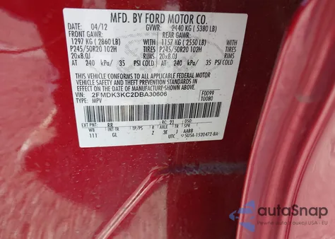 2013 Ford Edge Limited z USA, uszkodzony, nr VIN 2FMDK3KC2DBA30606